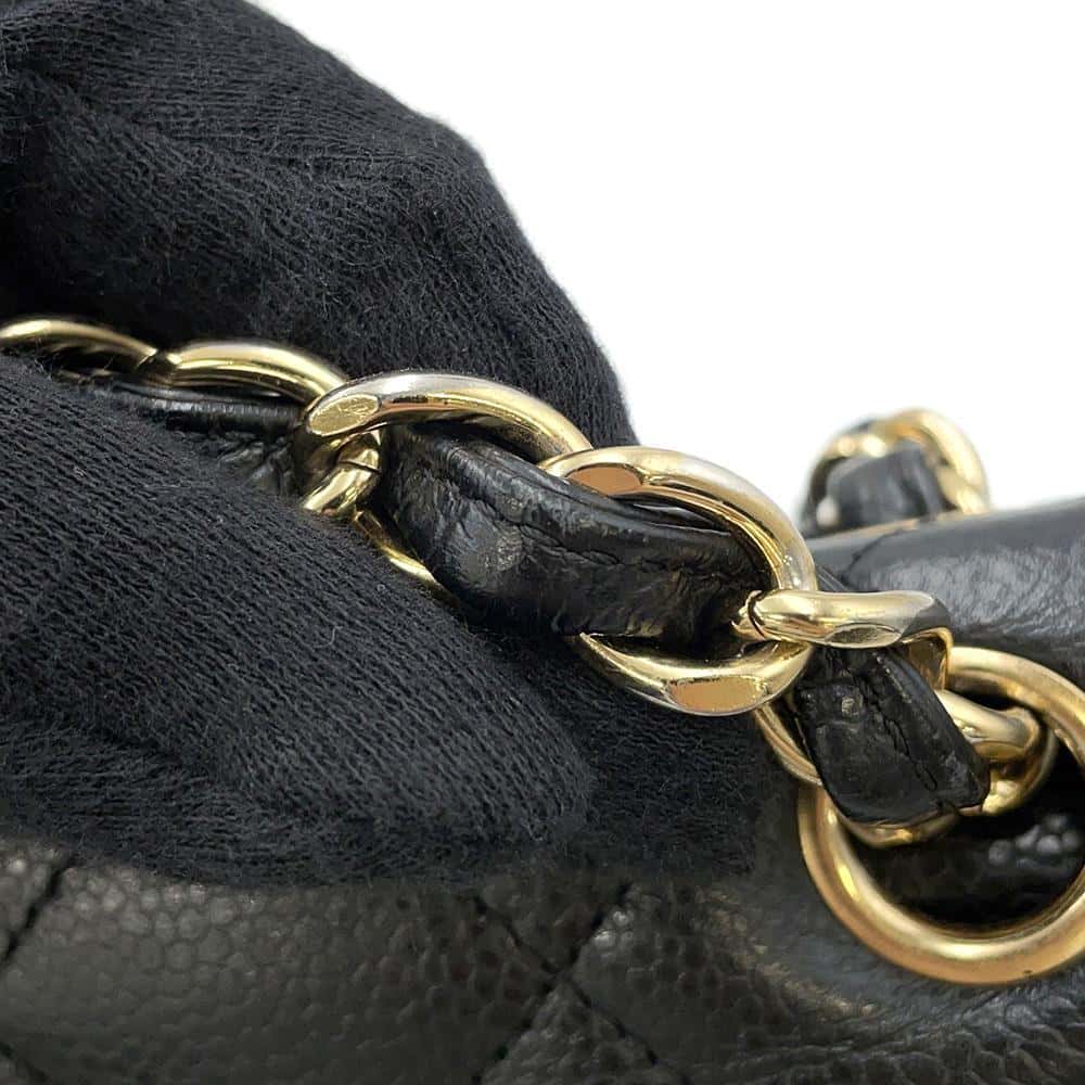 CHANEL Jumbo Matelasse W Flap ChainShoulder Bag BlackA58601 Caviar Leather Size 34