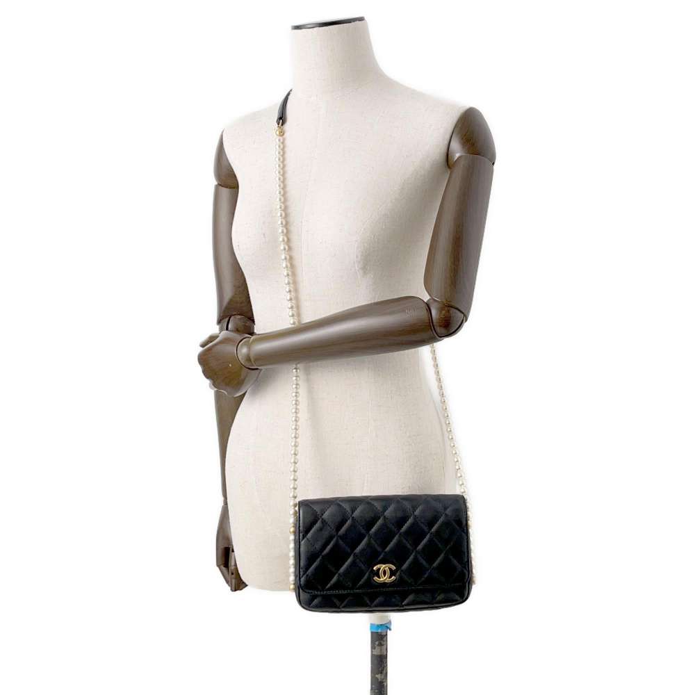 CHANEL Matelasse Classic Pearl Shoulder Bag Black Lambskin