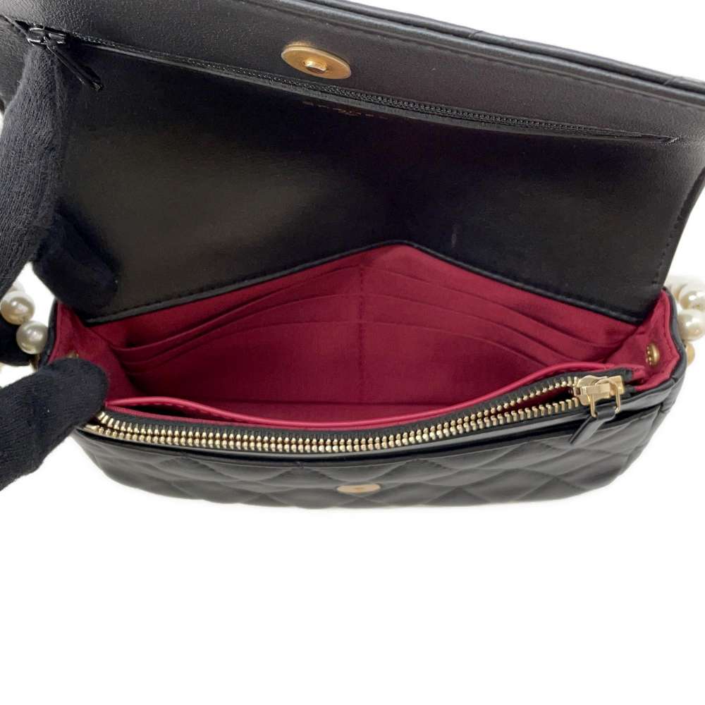 CHANEL Matelasse Classic Pearl Shoulder Bag Black Lambskin