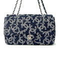 CHANEL CC Logo ChainShoulder Bag Navy/White Sequins Size 25