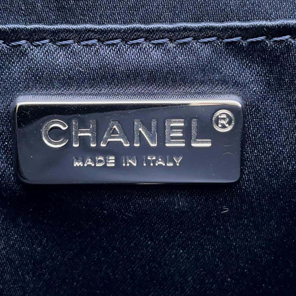 CHANEL CC Logo ChainShoulder Bag Navy/White Sequins Size 25