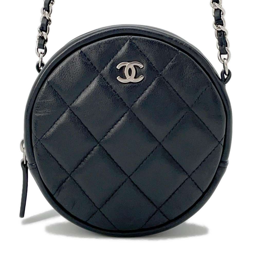 CHANEL Matelasse Round Shoulder Bag BlackAP0245 Lambskin Size Mini