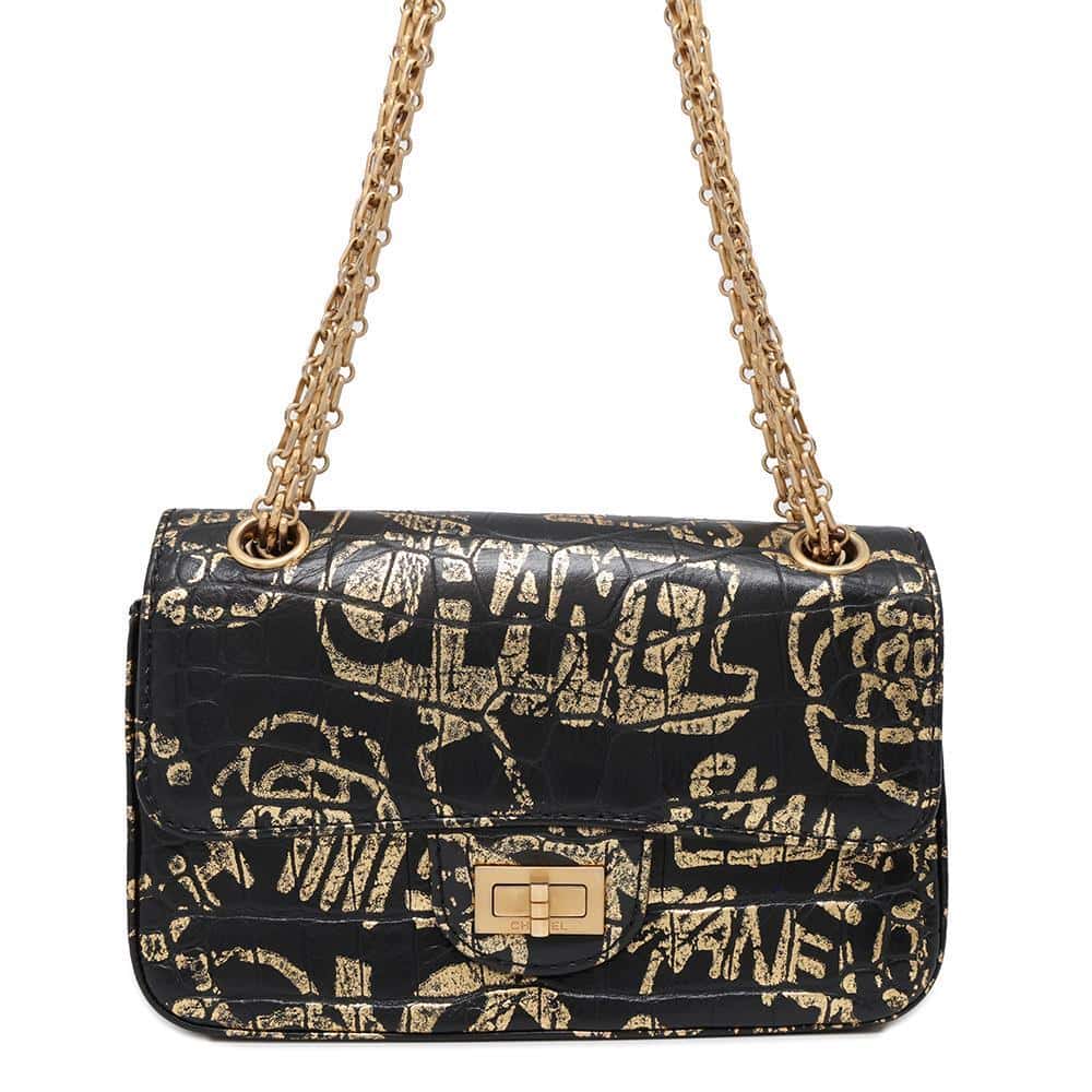 CHANEL 2.55 ChainShoulder Black/GoldAS0874 Embossed Leather