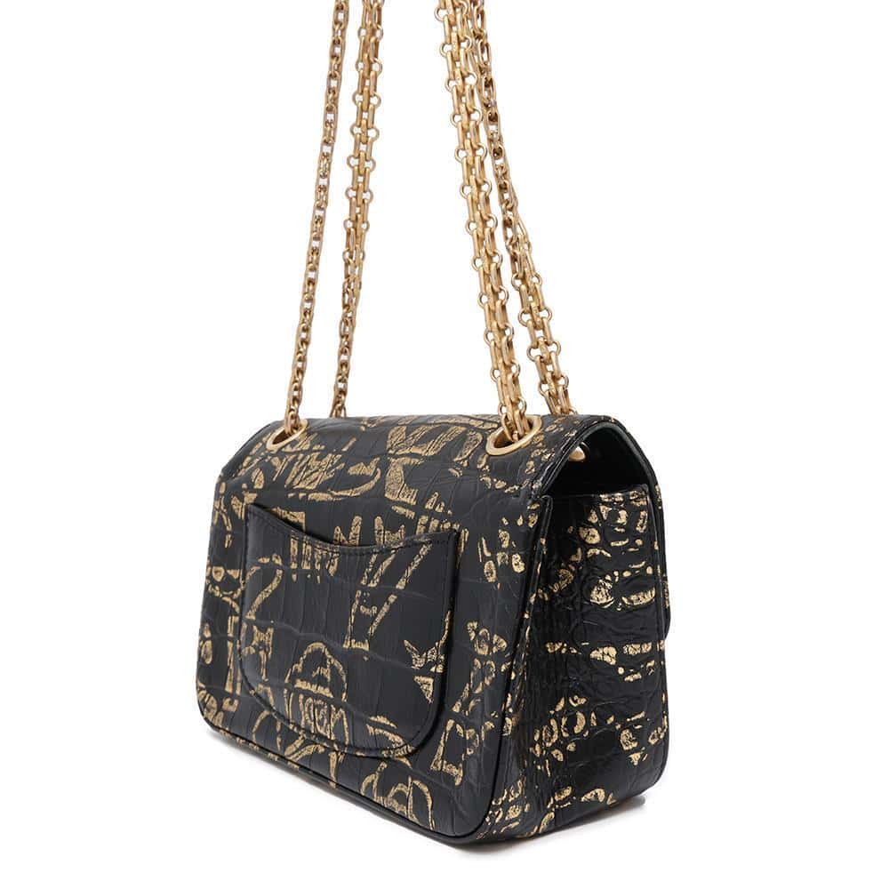 CHANEL 2.55 ChainShoulder Black/GoldAS0874 Embossed Leather
