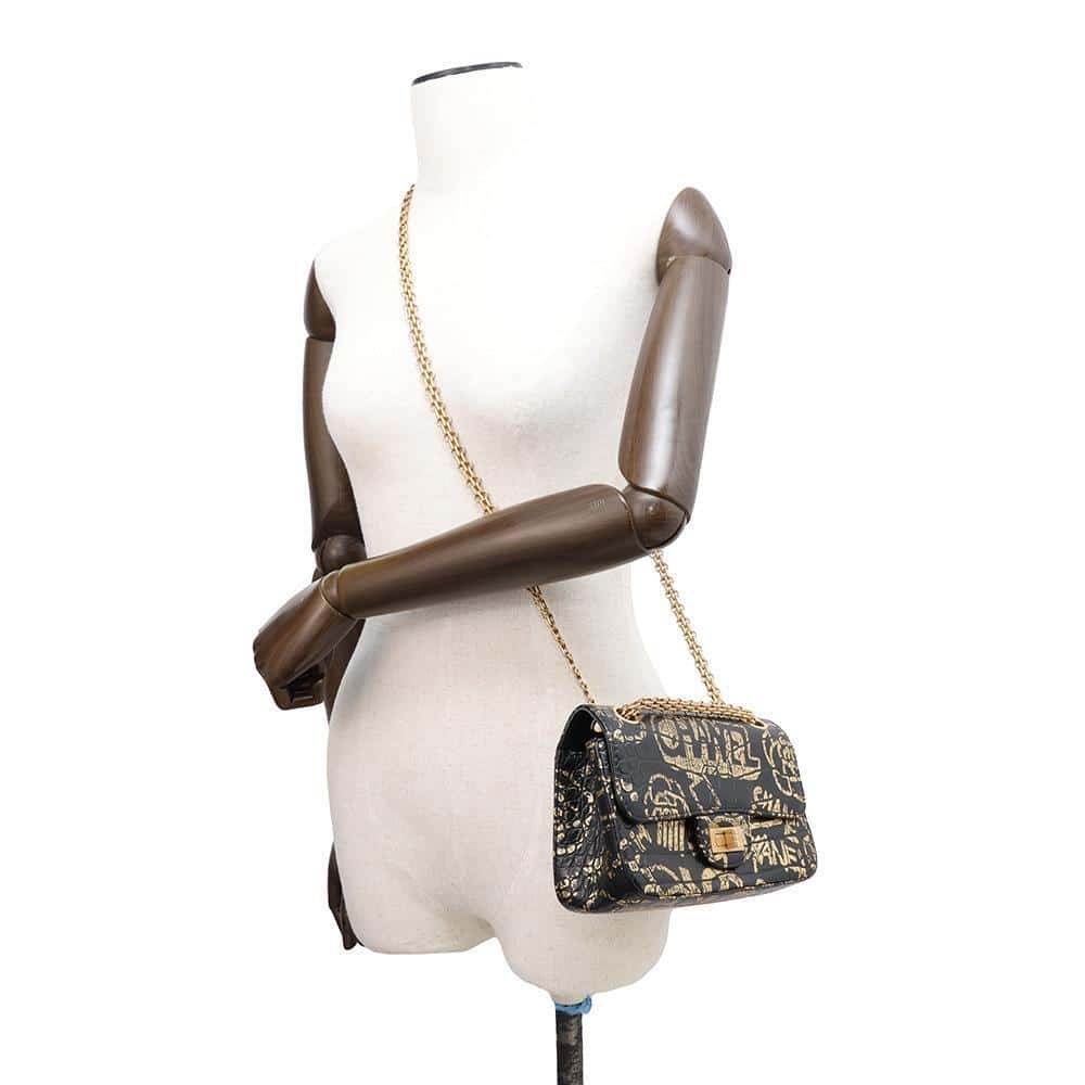 CHANEL 2.55 ChainShoulder Black/GoldAS0874 Embossed Leather