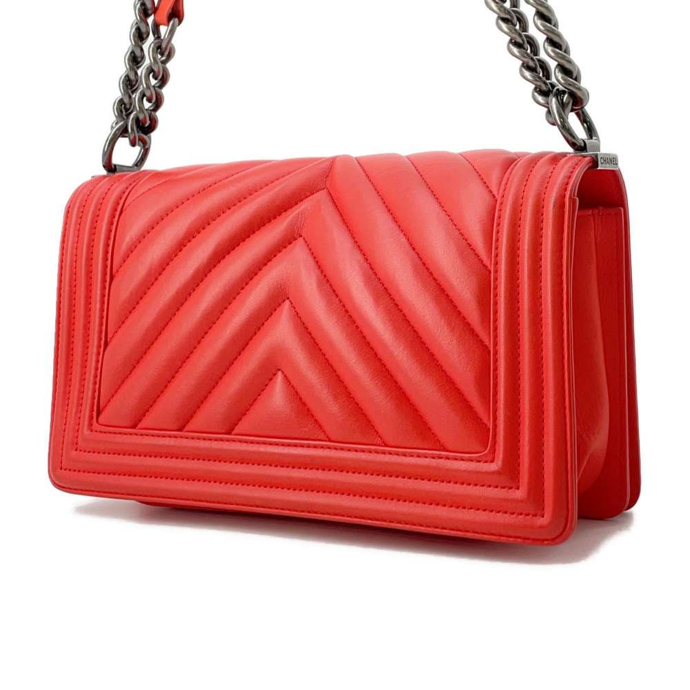 CHANEL Chevron Boy Chanel ChainShoulder CarnelianA67086 Lambskin