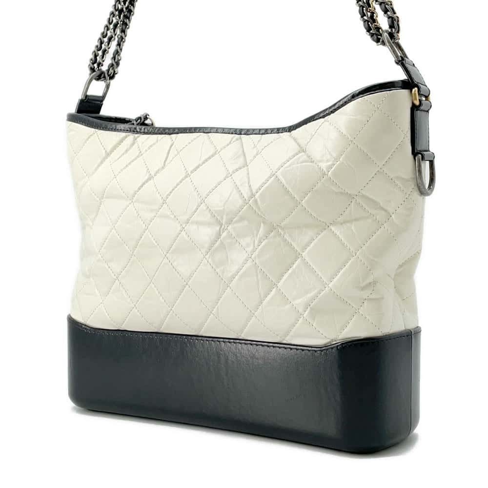 CHANEL Gabriel ChainShoulder Hobo White/BlackA93825 Leather Size Large