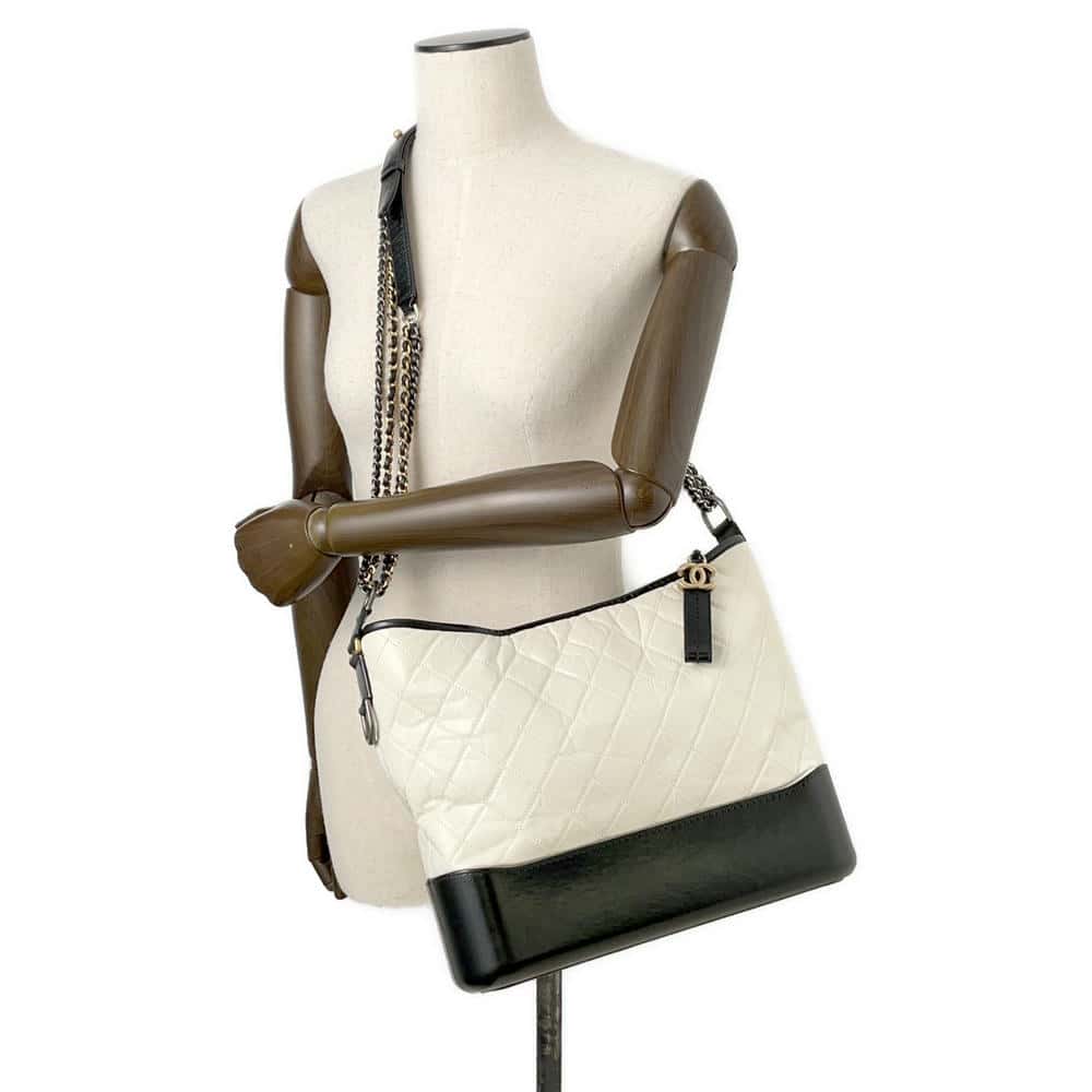CHANEL Gabriel ChainShoulder Hobo White/BlackA93825 Leather Size Large