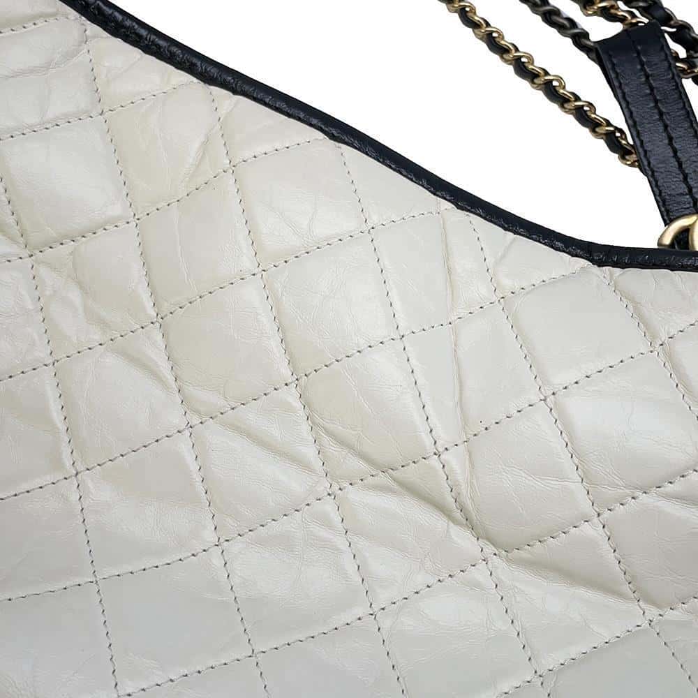 CHANEL Gabriel ChainShoulder Hobo White/BlackA93825 Leather Size Large