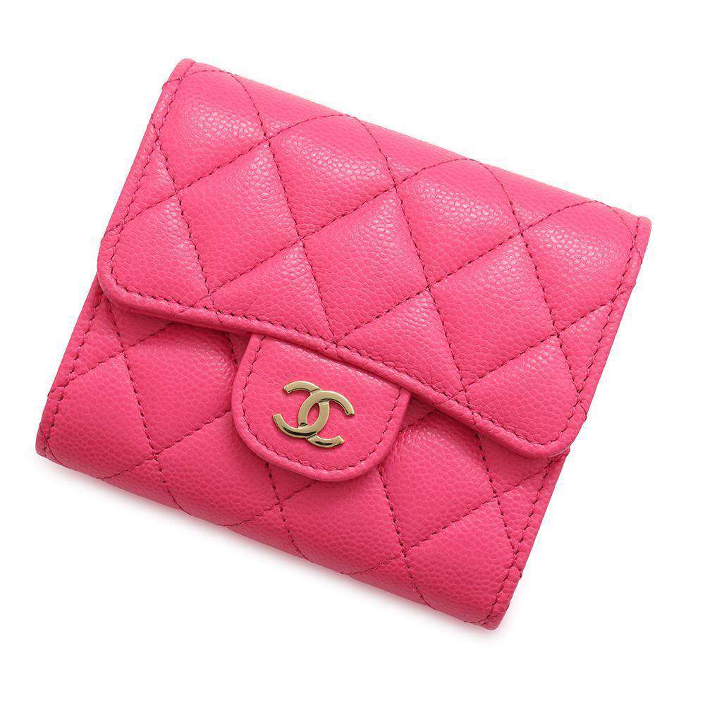 CHANEL Matelasse CC Logo Classic Small Flap Wallet PinkAP0229 Caviar Leather