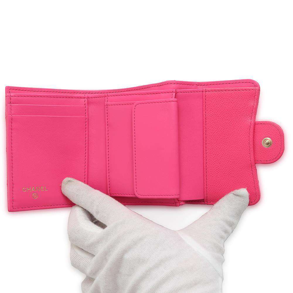 CHANEL Matelasse CC Logo Classic Small Flap Wallet PinkAP0229 Caviar Leather