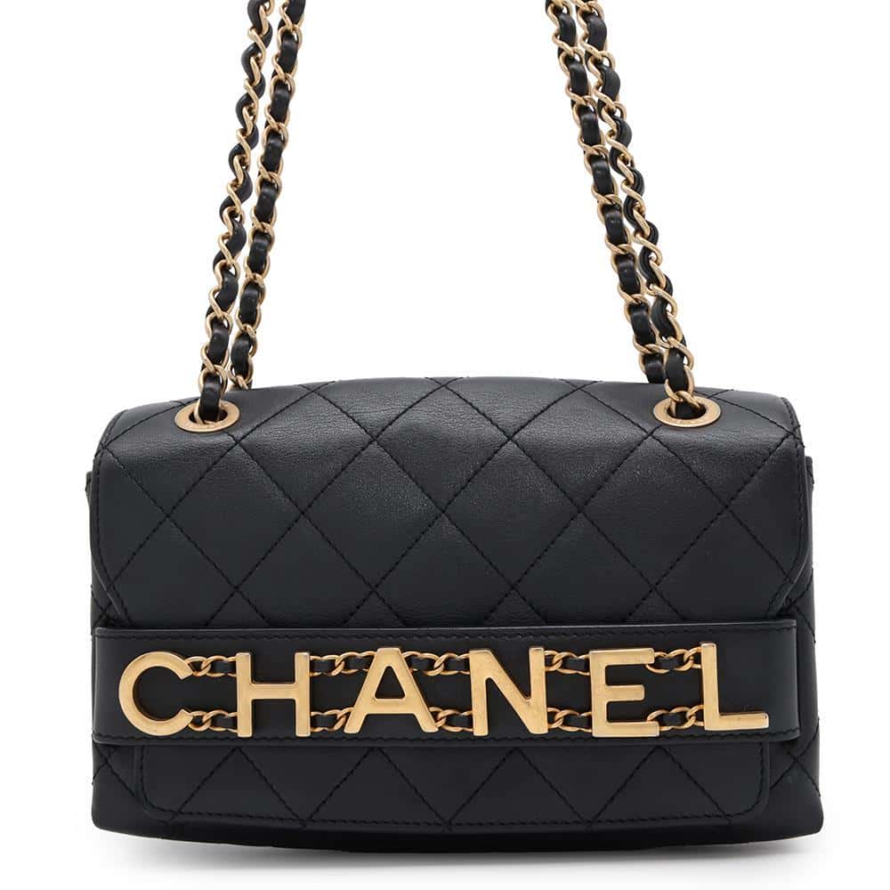 CHANEL Logo ChainShoulder Bag BlackAS4190 Lambskin
