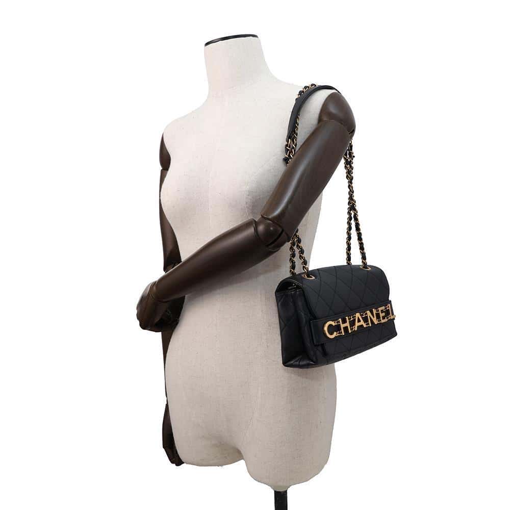 CHANEL Logo ChainShoulder Bag BlackAS4190 Lambskin