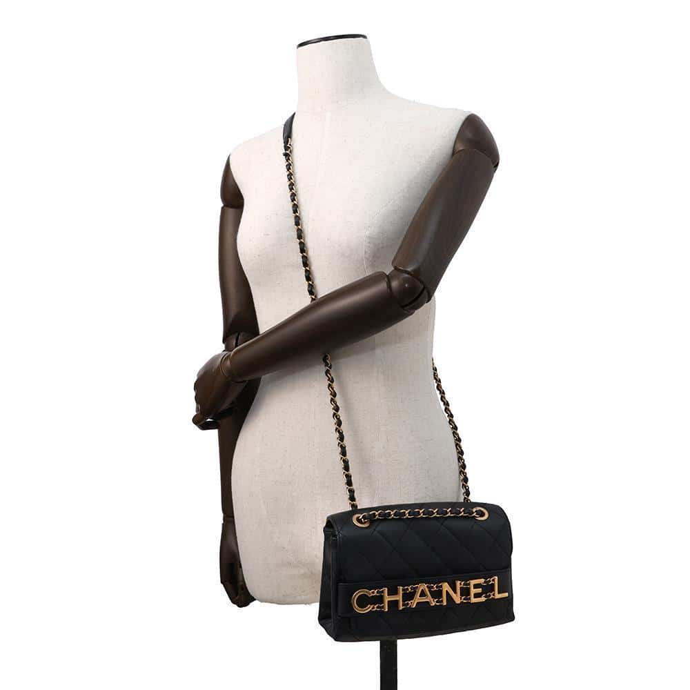 CHANEL Logo ChainShoulder Bag BlackAS4190 Lambskin