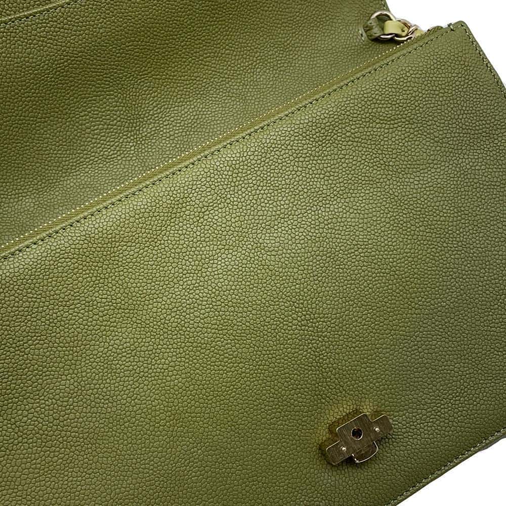 CHANEL ChainShoulder Bag Khaki Caviar Leather