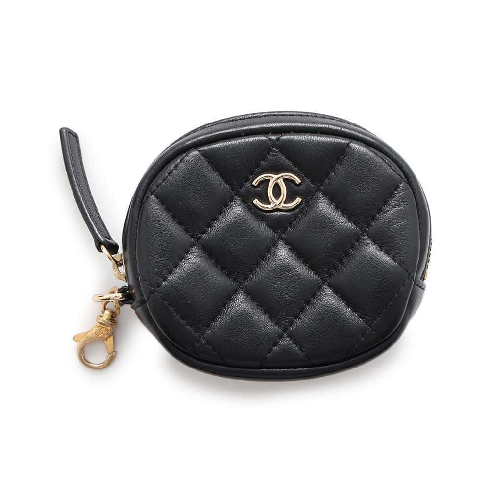 CHANEL CHANEL19 Round Chain Shoulder Bag Beige/Black Tweed Leather