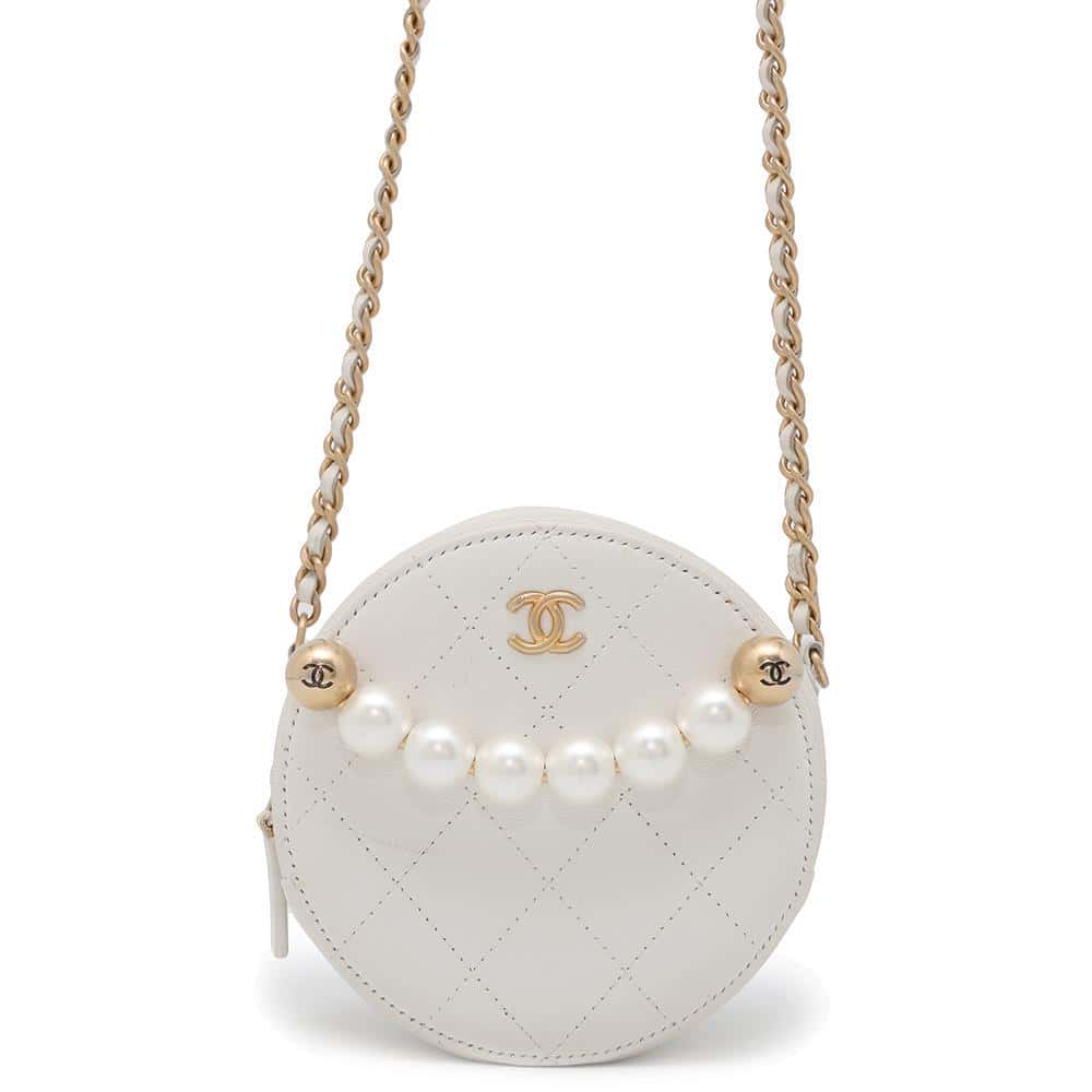 CHANEL Matelasse Round Chain Shoulder Bag WhiteAP0999 Lambskin