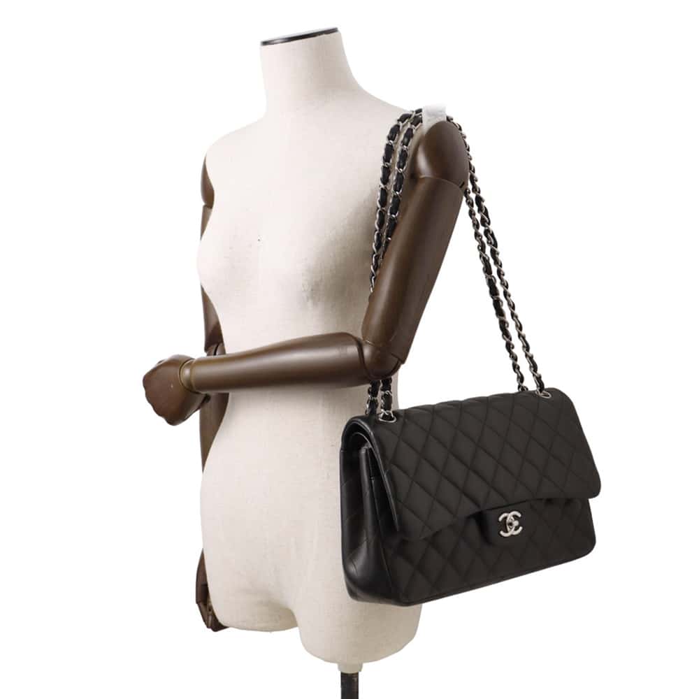 CHANEL Matelasse Double Flap ChainShoulder Bag BlackA58600 Lambskin Size 30