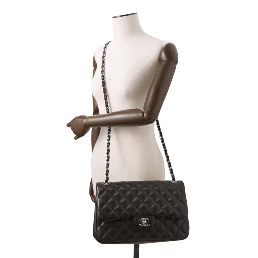 CHANEL Matelasse Double Flap ChainShoulder Bag BlackA58600 Lambskin Size 30