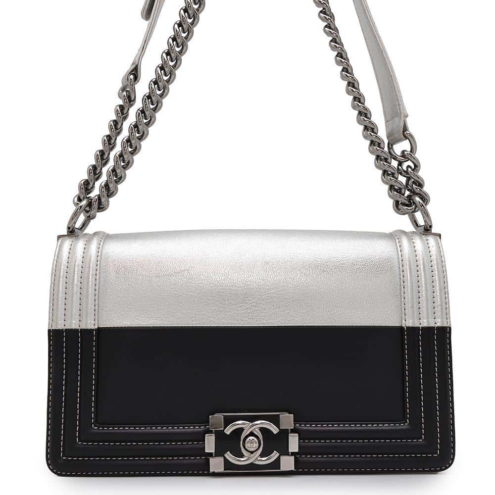 CHANEL Boy Chanel ChainShoulder Bag Black/SiLouis Vuittoner Leather