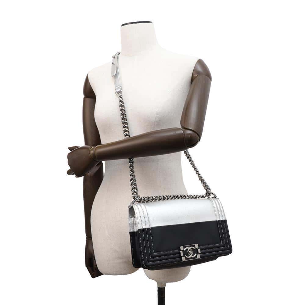 CHANEL Boy Chanel ChainShoulder Bag Black/SiLouis Vuittoner Leather