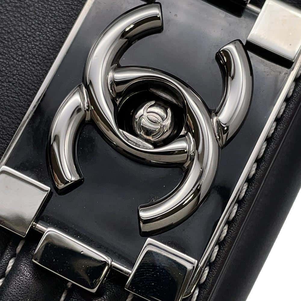 CHANEL Boy Chanel ChainShoulder Bag Black/SiLouis Vuittoner Leather