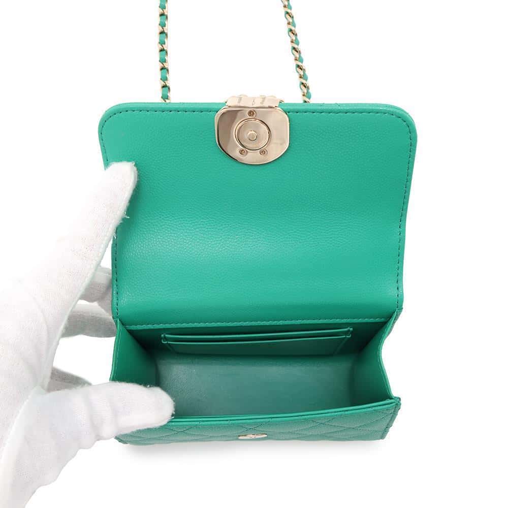 CHANEL Top handle Matelasse ChainShoulder GreenAP3237 Caviar Leather
