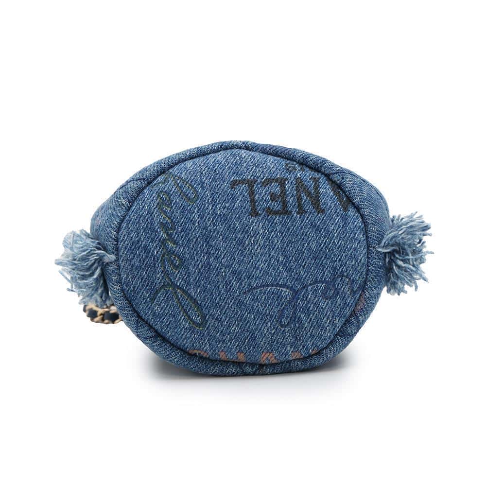 CHANEL Logo Mini Drawstring Bag Shoulder BlueAP2603 Denim Leather