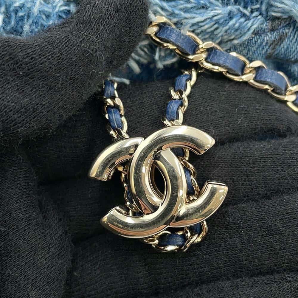 CHANEL Logo Mini Drawstring Bag Shoulder BlueAP2603 Denim Leather