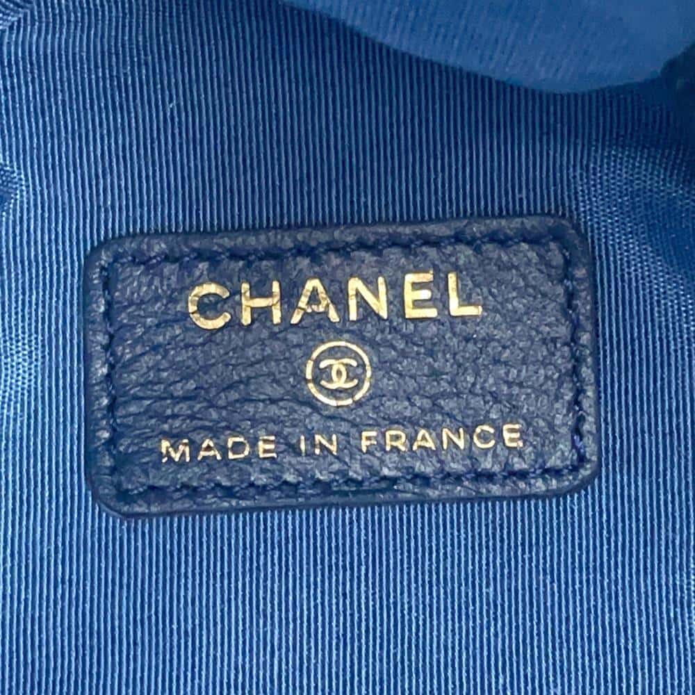 CHANEL Logo Mini Drawstring Bag Shoulder BlueAP2603 Denim Leather
