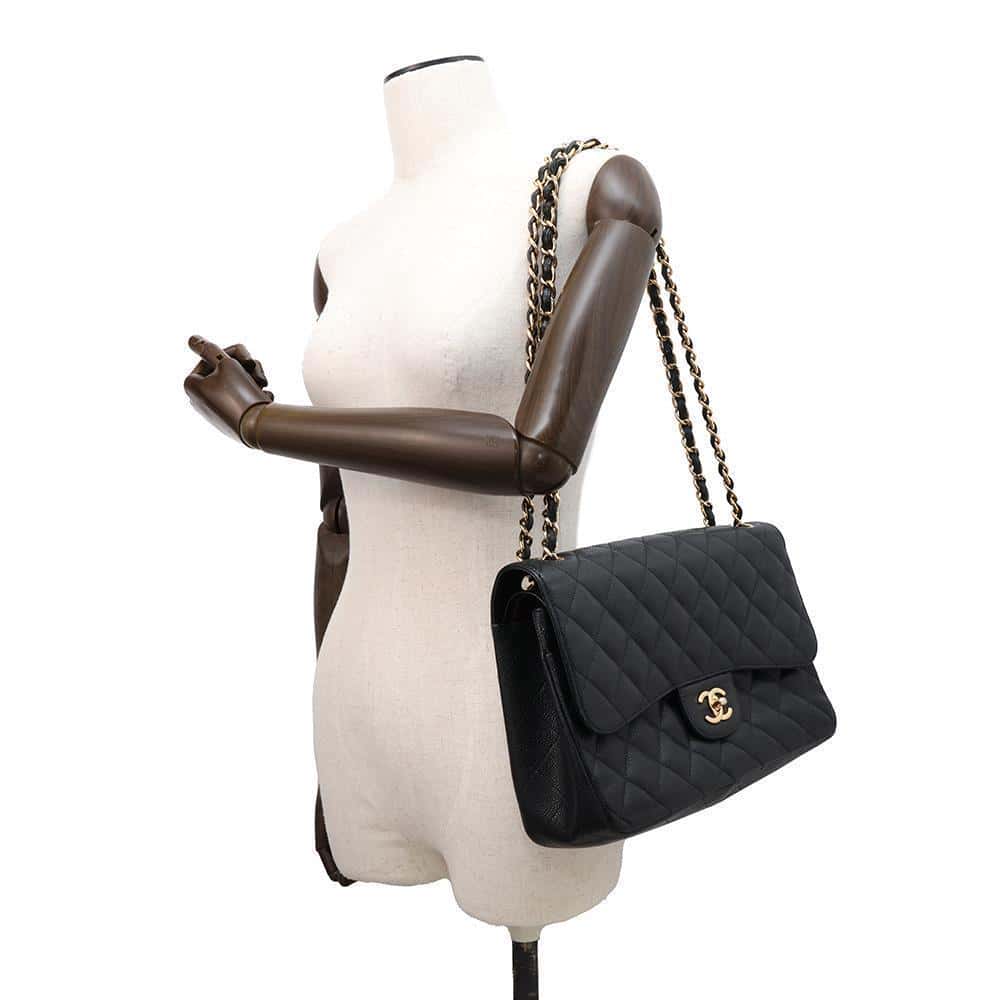 CHANEL Matelasse Double Flap ChainShoulder BlackA58600 Caviar Leather Size 30