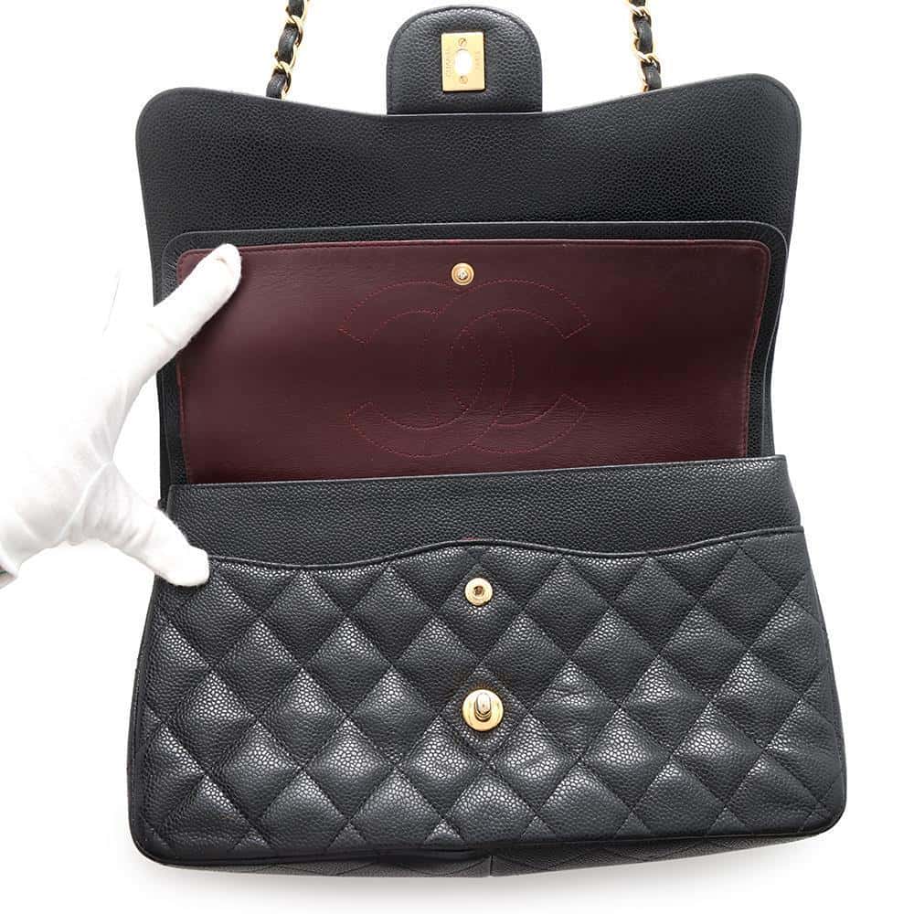 CHANEL Matelasse Double Flap ChainShoulder BlackA58600 Caviar Leather Size 30