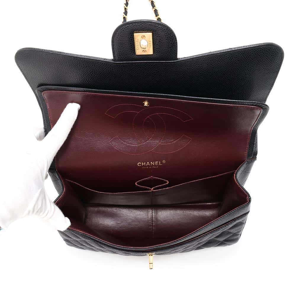 CHANEL Matelasse Double Flap ChainShoulder BlackA58600 Caviar Leather Size 30