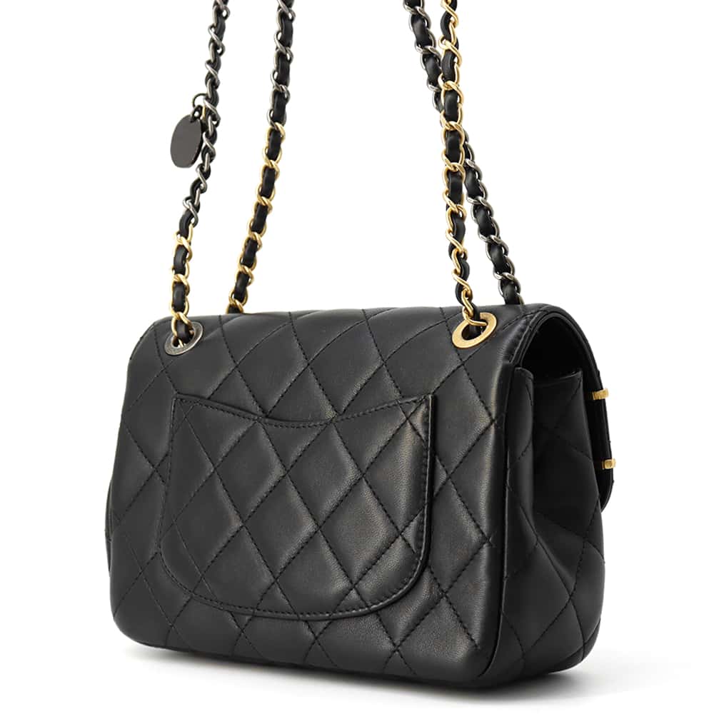 CHANEL Matelasse Bag Charm Single Flap Chain Shoulder BlackAS2979 Lambskin