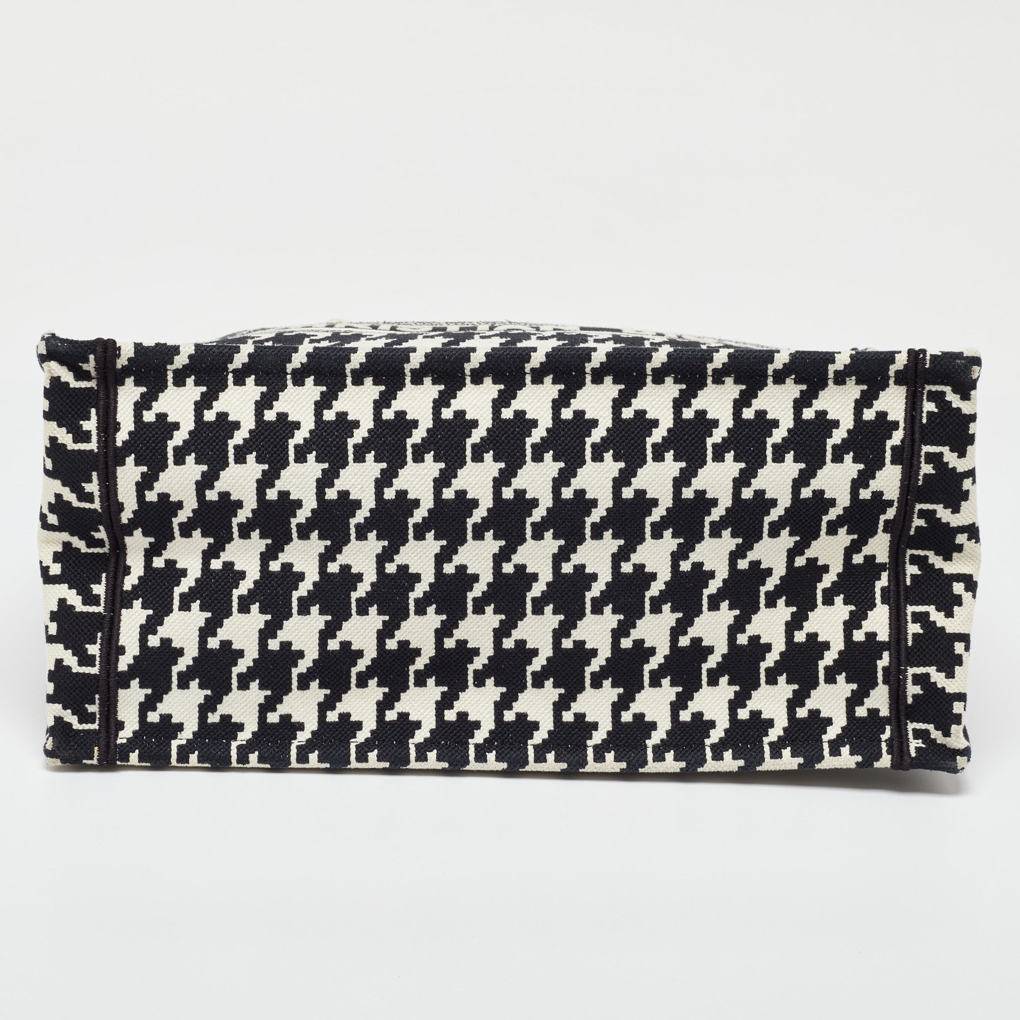 Dior Black/white Embroidered Macro Houndstooth Canvas Medium Book Tote