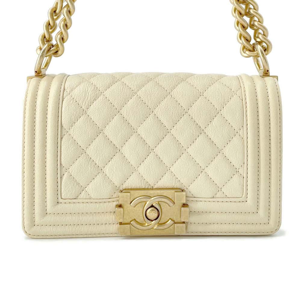 CHANEL Boy Chanel ChainShoulder Bag IvoryA67085 Caviar Leather Size 20