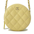 CHANEL Matelasse Round Chain Shoulder YellowA70657 Caviar Leather