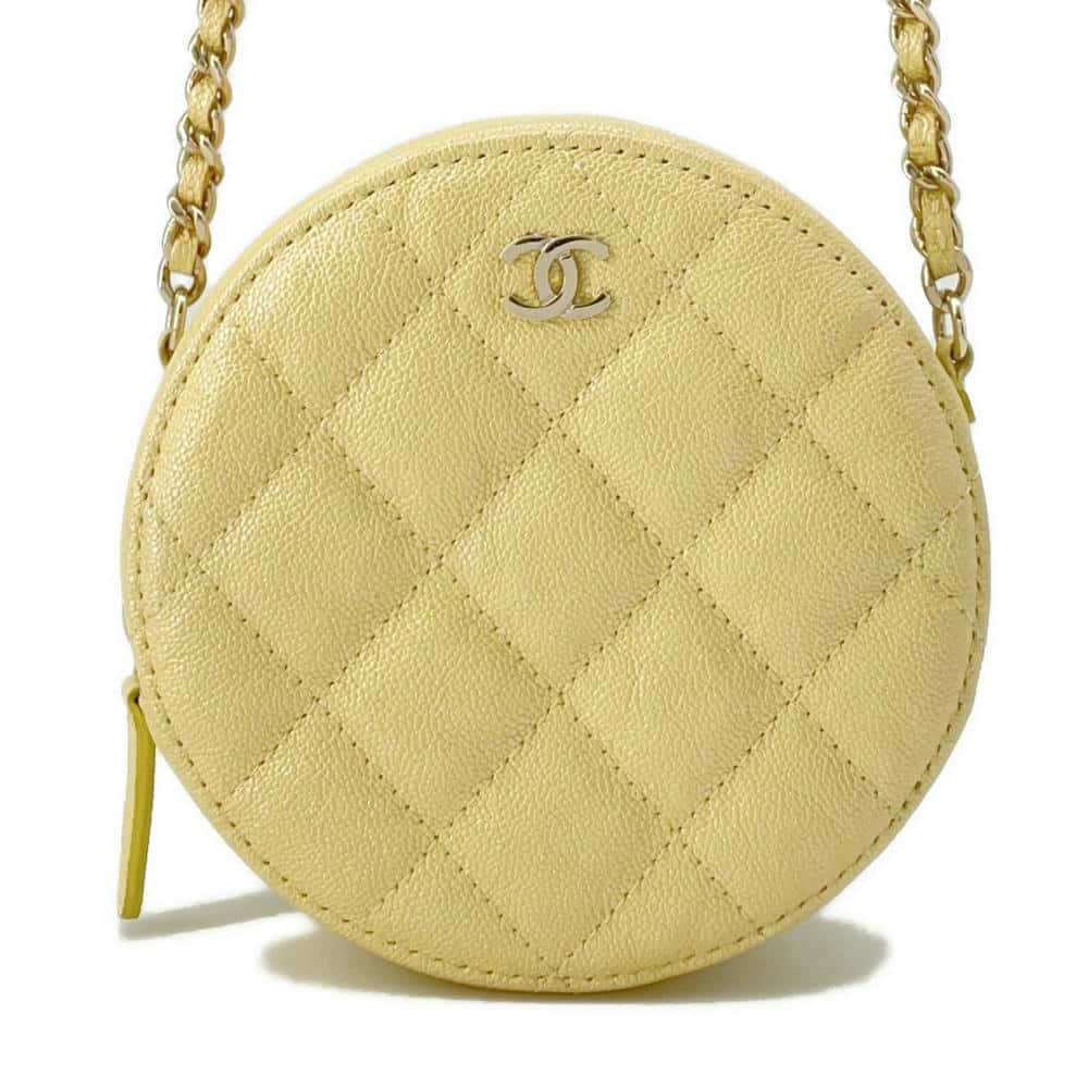 CHANEL Matelasse Round Chain Shoulder YellowA70657 Caviar Leather