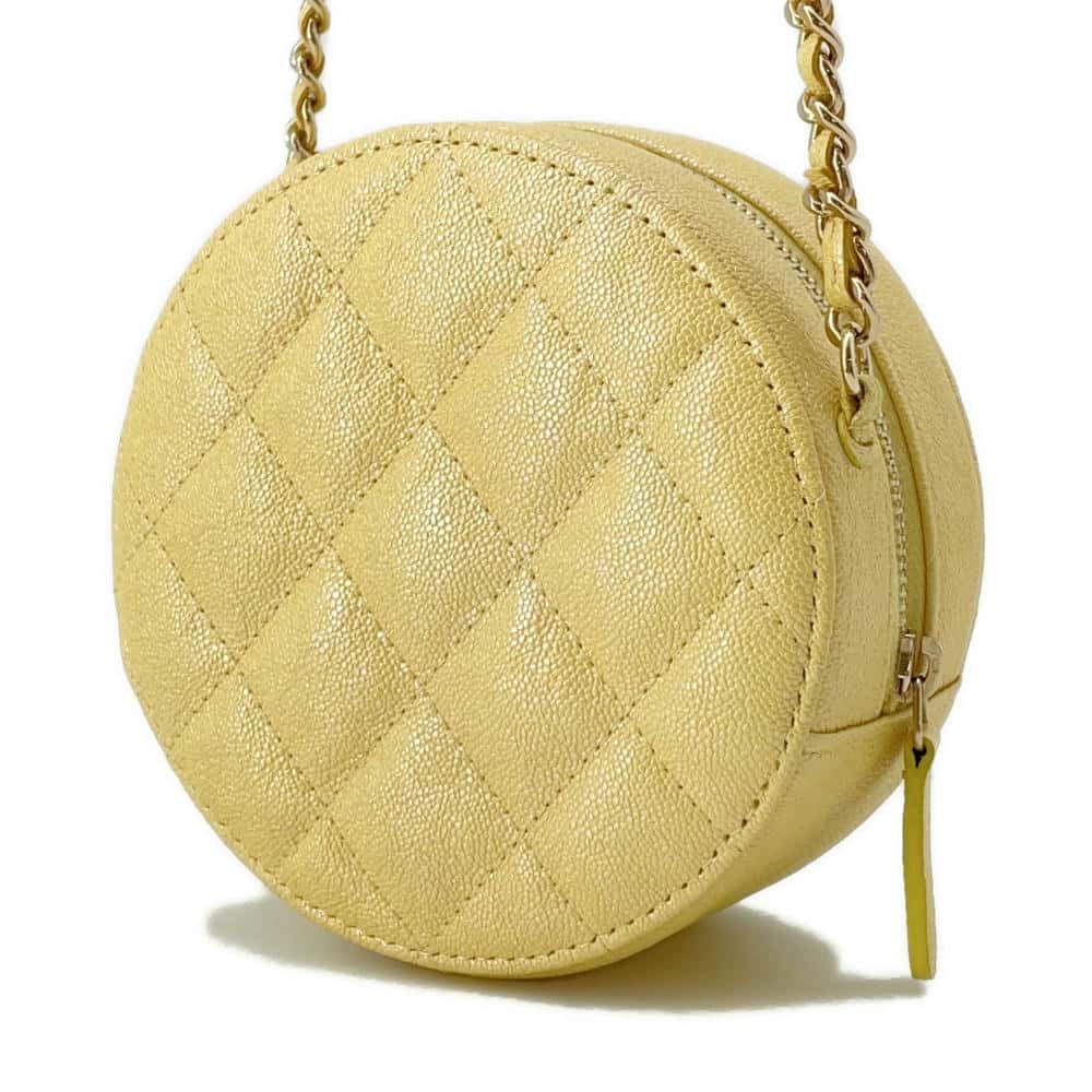 CHANEL Matelasse Round Chain Shoulder YellowA70657 Caviar Leather