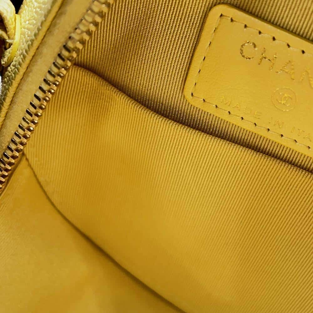 CHANEL Matelasse Round Chain Shoulder YellowA70657 Caviar Leather