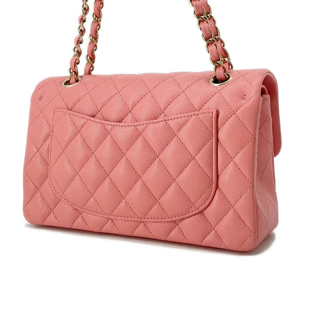CHANEL Matelasse W Flap ChainShoulder Bag PinkA01113 Caviar Leather Size 23