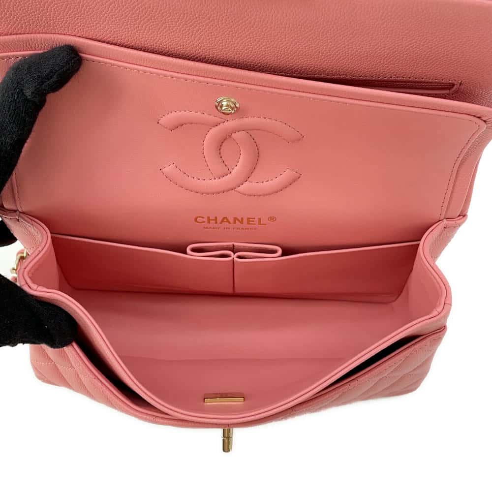 CHANEL Matelasse W Flap ChainShoulder Bag PinkA01113 Caviar Leather Size 23