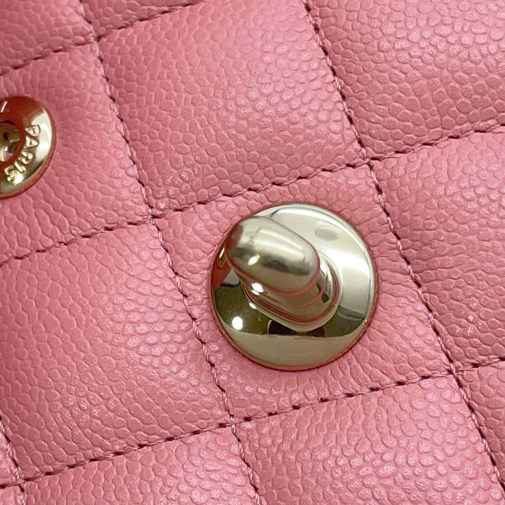 CHANEL Matelasse W Flap ChainShoulder Bag PinkA01113 Caviar Leather Size 23