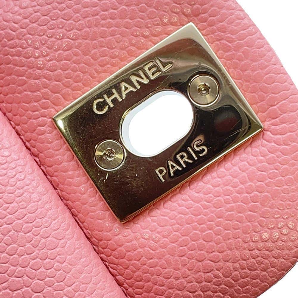 CHANEL Matelasse W Flap ChainShoulder Bag PinkA01113 Caviar Leather Size 23