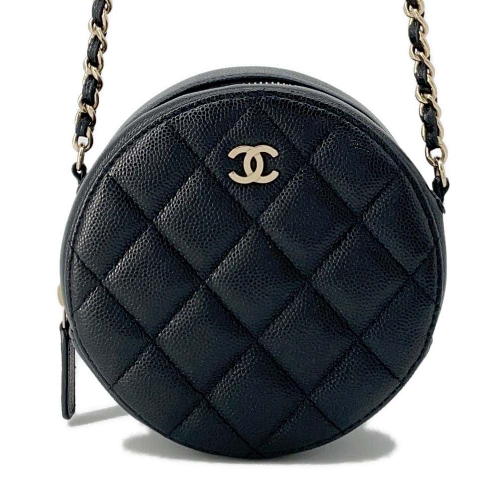 CHANEL Matelasse Round ChainShoulder Bag BlackAP0245 Caviar Leather