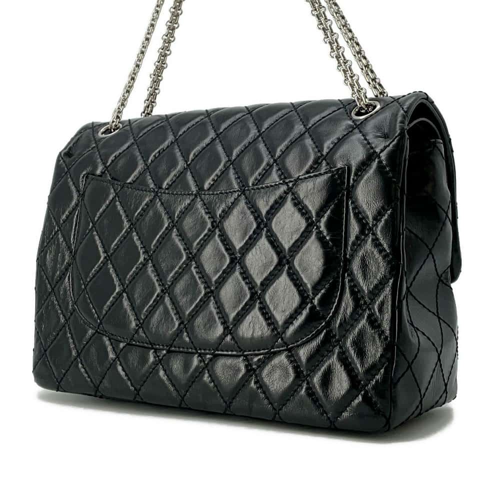CHANEL 2.55 Matelasse W-Flap W-Chain Shoulder Bag BlackA37587 Aged Calf Leather Size Large