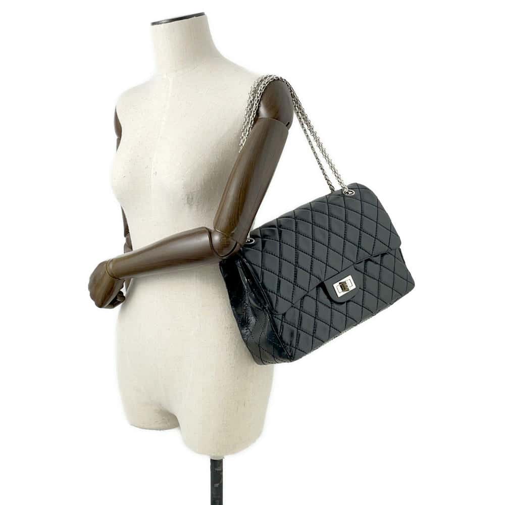 CHANEL 2.55 Matelasse W-Flap W-Chain Shoulder Bag BlackA37587 Aged Calf Leather Size Large