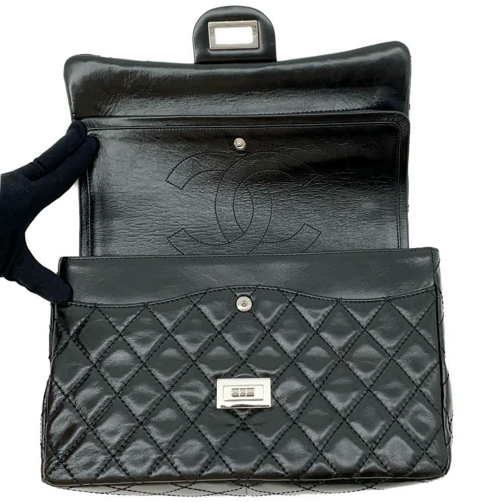 CHANEL 2.55 Matelasse W-Flap W-Chain Shoulder Bag BlackA37587 Aged Calf Leather Size Large