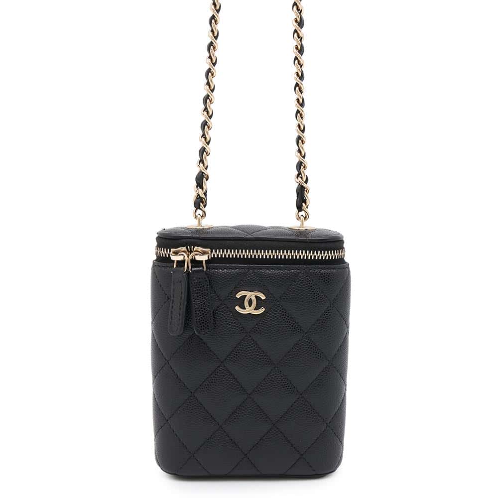 CHANEL Mini Vanity Matelasse Chain Shoulder Bag BlackAP1466 Caviar Leather