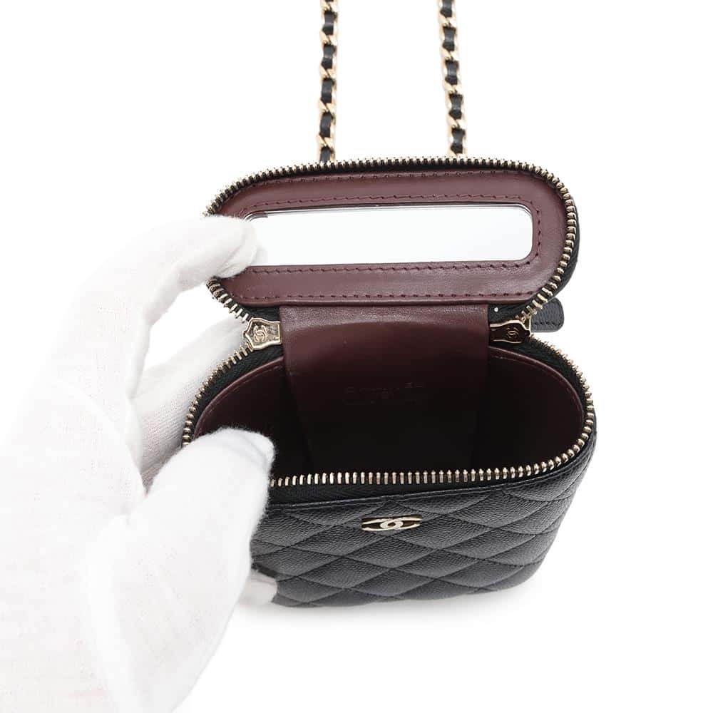 CHANEL Mini Vanity Matelasse Chain Shoulder Bag BlackAP1466 Caviar Leather